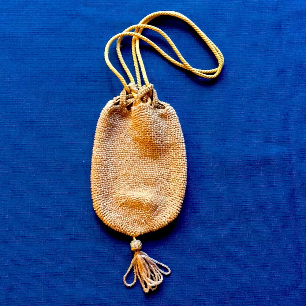 Vintage, Mauve, Beaded Drawstring Evening Purse